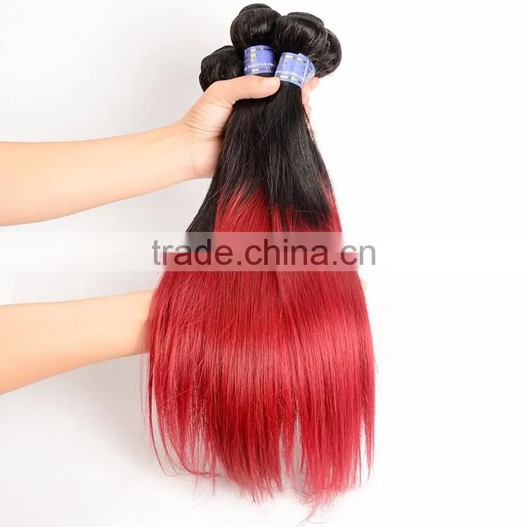 Factory wholesale price 7A grade Ombre Hair 1b/burg Silky Straight Peruvian Human Hair