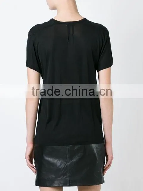 Custom Womens V Neck Blank Plain T Shirts,Pure Black Cotton V Neck T-Shirts For Women