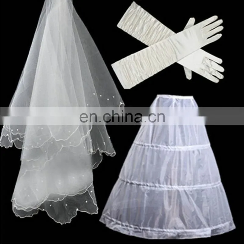 Bridal Wedding Accessories 3PCS Bridal Veils Gloves Peticoat Wholesale