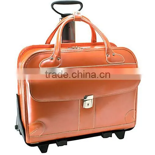brown leather computer bags with wheels for business