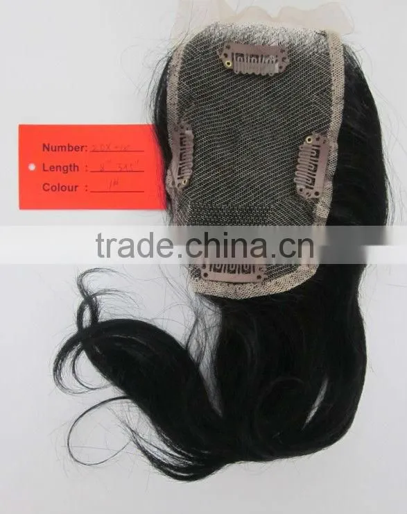 human hair silk PU base top lace front closure hair pieces