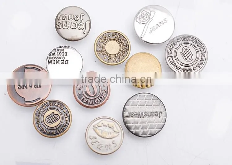 Sewing Accessory Anti-Siver Shank Metal Cap Jean Button For Jeans With Logo