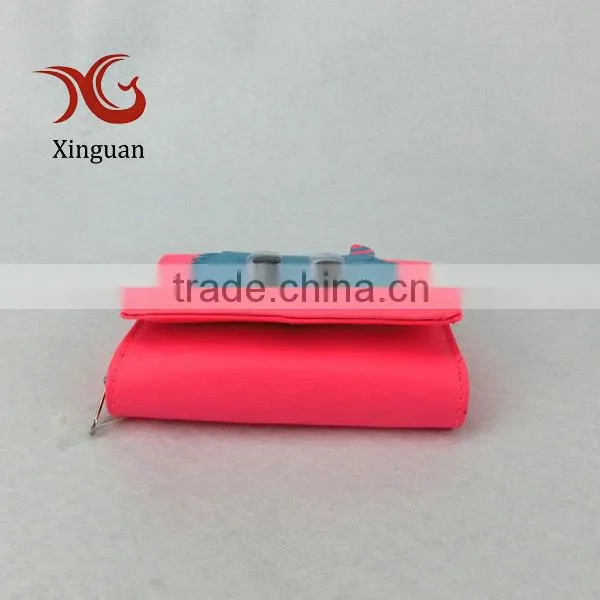 Pink PU leather women purse with cute decoration