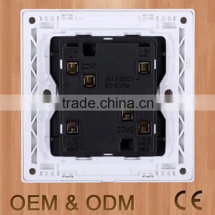 Hight quality 10A 16A two gang one way big button gang switch with fruorescent indicator