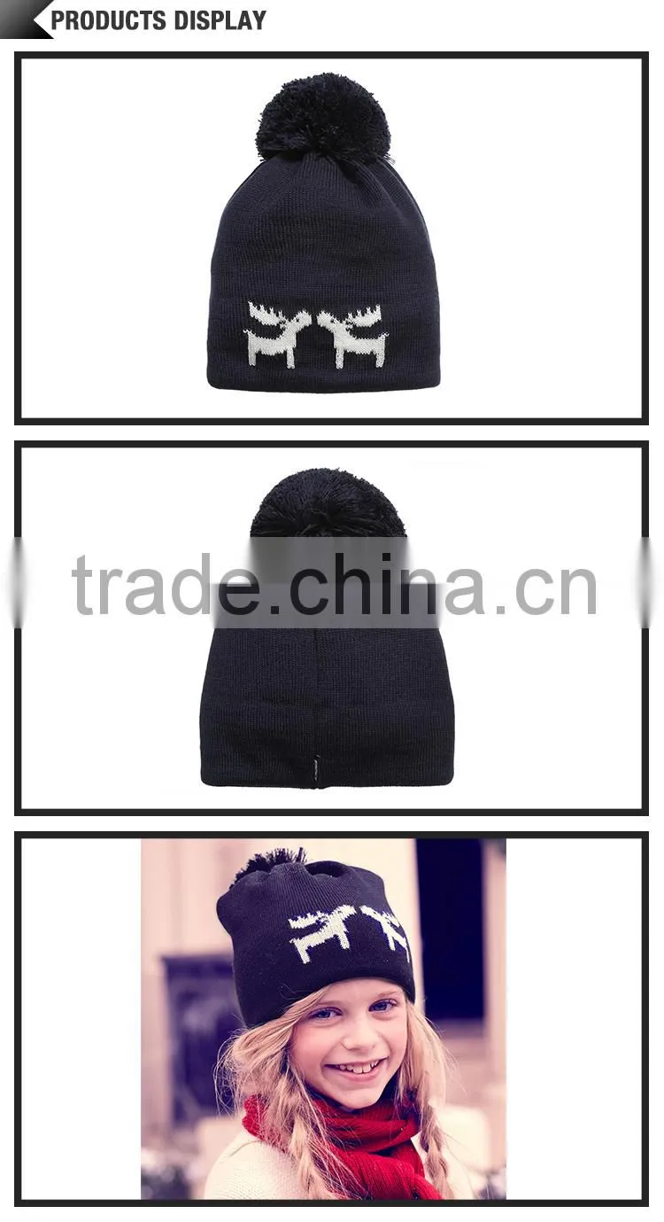 Wholesale fashion cheap winter acrylic custom beanie hats with pom pom knit hat