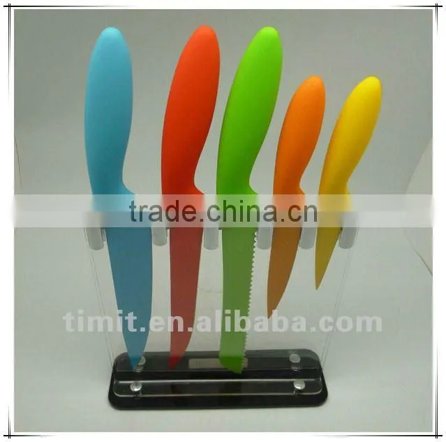 6pcs stainless steel solid handle good quality with block Color kitchen knife Set