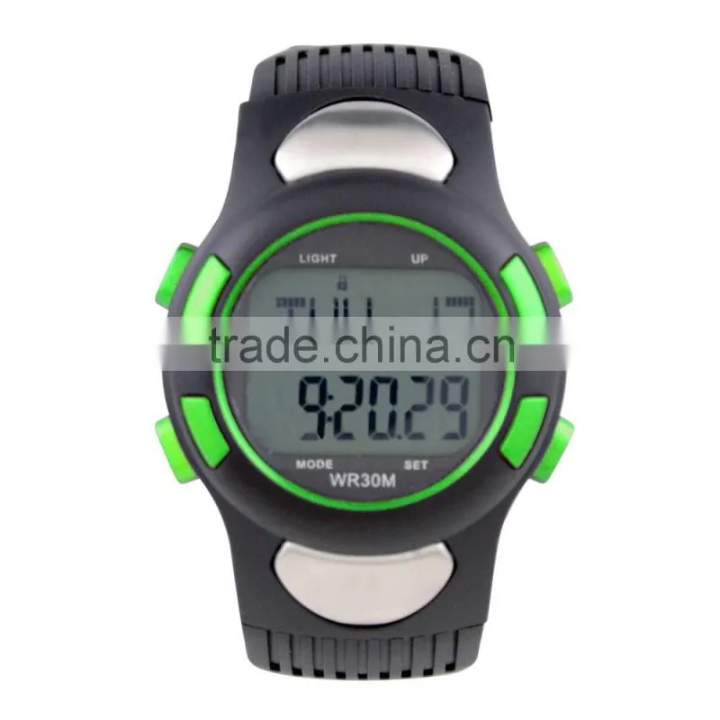 Green Color LP1365 plastic ABS Case digital movt stainless steel Case back Pedometer smart watch with heart rate monitor