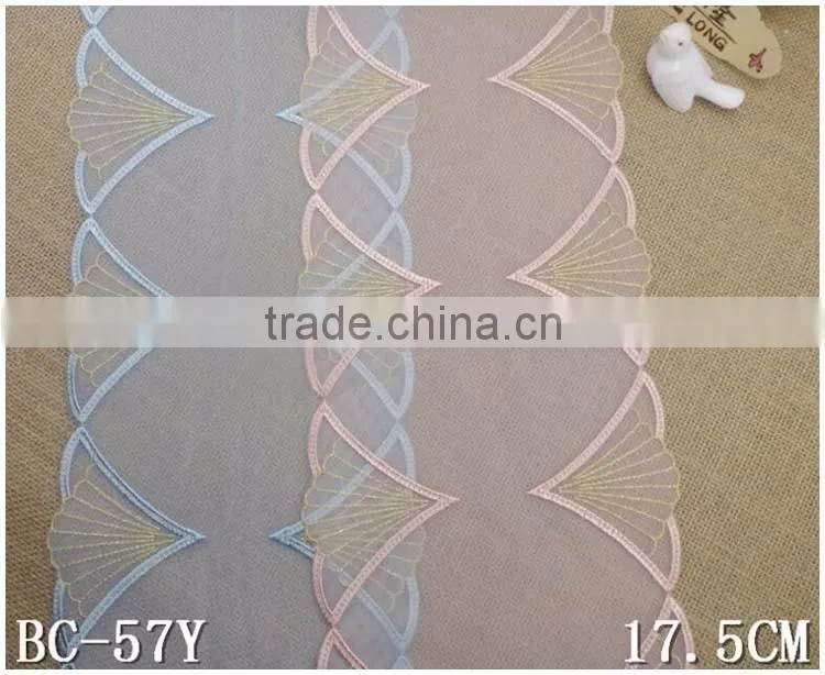 Nylon Net Cloth Gold thread Laces Red 7.28" Non-Strech Soft Warp Knitted lace embroidery in stock