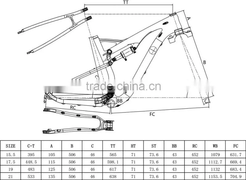 29er full suspension carbon mountain bike frame , 12K glossy suspension frame 29er AC036