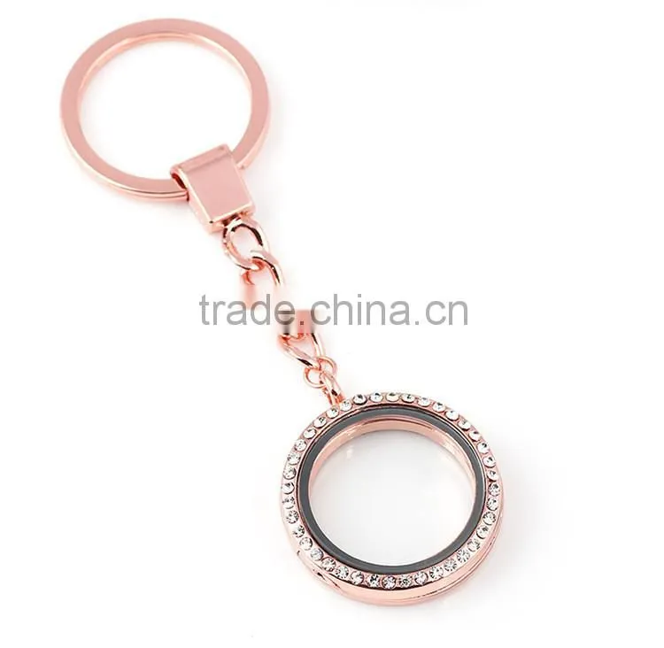 Charming Elegant Silver Plated Lanyard Floating Charm Locket Stylish Round Alloy Blank Photo Keychain