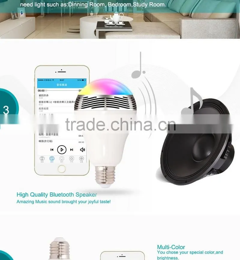 Android Iphone Compatible Smart Bulb Bluetooth Audio Speakers 3W E27 LED RGB Music Bulb colorful bluetooth smart led light bulb