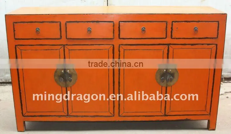 Chinese Antique Style Jilin Orange Four Door Four Drawer Cabinet