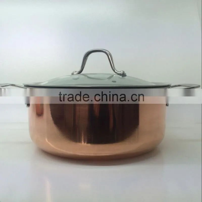 High Quality copper Aluminum Non-stick Cookware Stock Cooking Pasta Noodle Soup Pot Casserole with Glass Lid