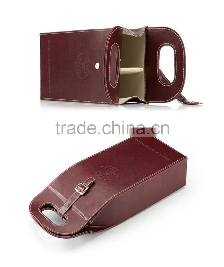 New design portable 2 bottle leather wine carrier