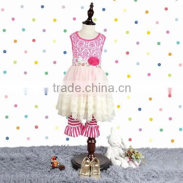 Hot sale!! 2016 top 100 little model Tank top dress With Pants In Set-sweet style designs for girls