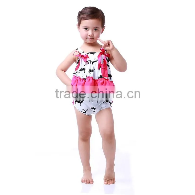 New Design Summer White Star Blue Style Sleeveless Cute Cotton Fancy Baby Girl Rompers