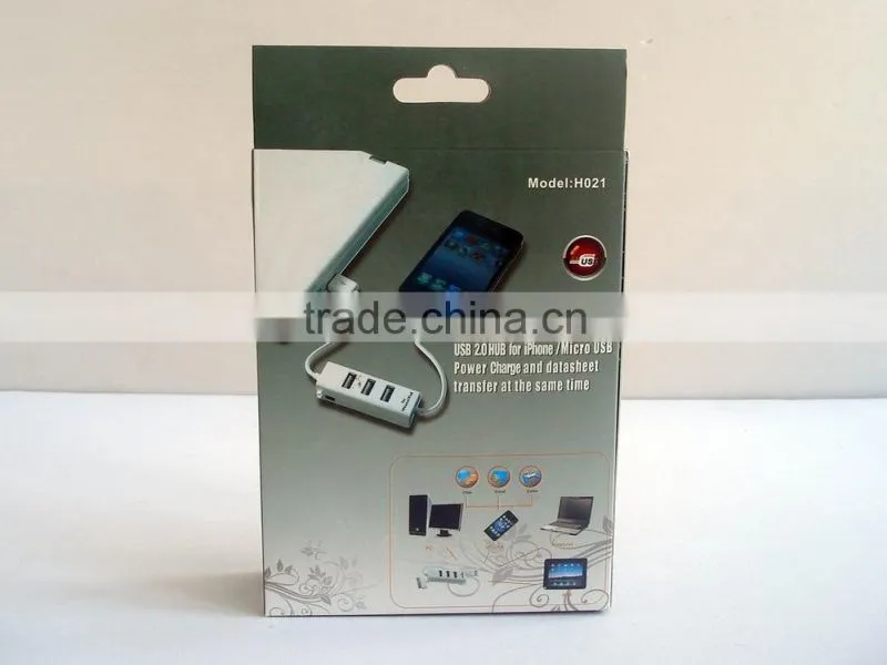 USB 2.0 3-Port Compact Hub with a Built-in Micro USB Power Charge and USB 2.0 Cable