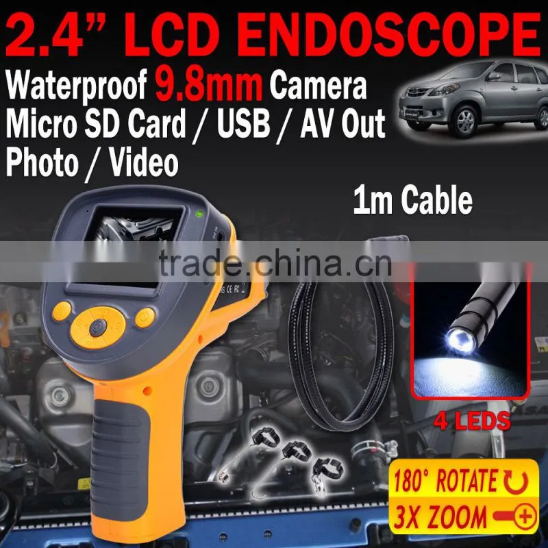 DVR 9.8mm Endoscope Borescope Zoom Recordable Rotation 1m Cable Video 2.4" Inspection Camera