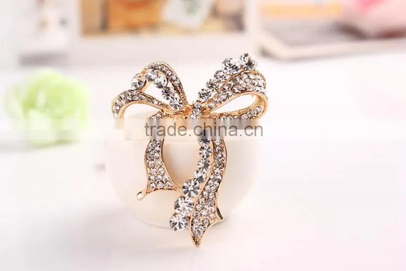 Magnetic Big Bowknot Rhinestone Brooch For Wedding Decoration,Fashion Design Beaded Bow Brooch Pin