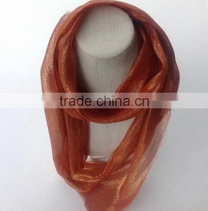 Handmade Rust Gold Lurex Morocco Shimmer fabric Silk Long Scarf
