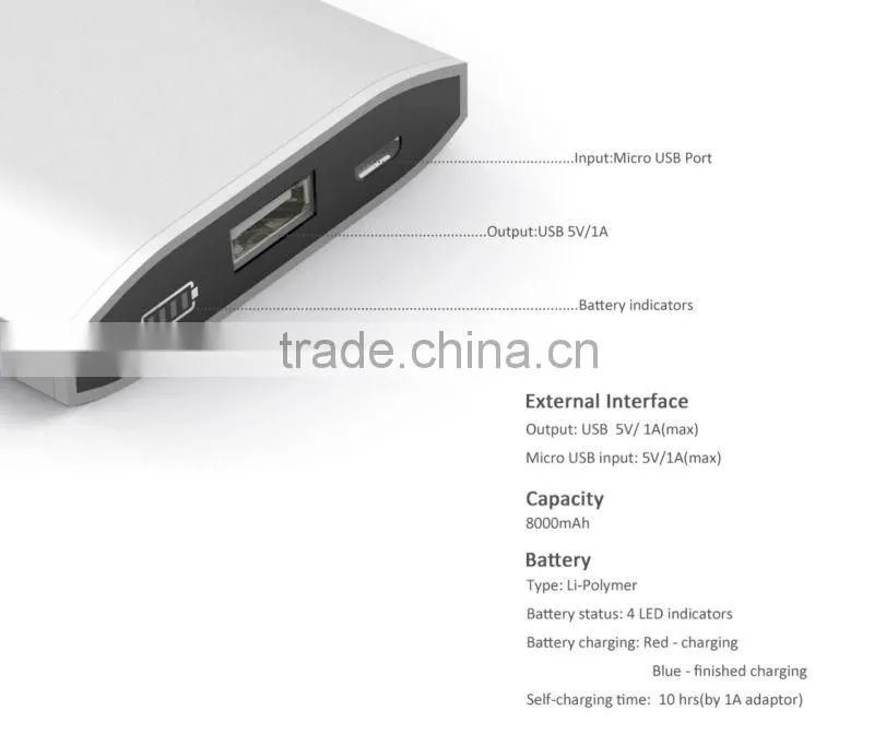 8000mAh High-end Polymer rechargeable Power bank H6