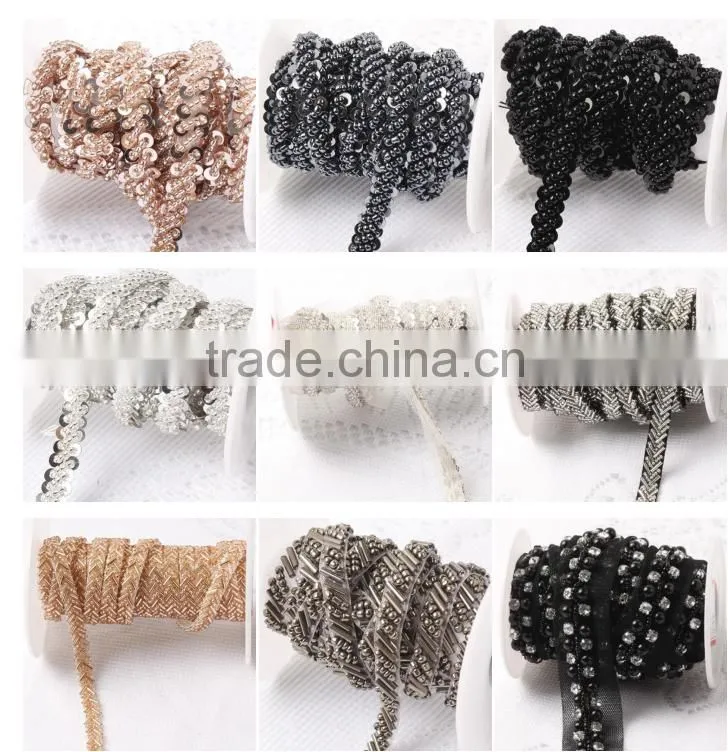 Gold Color beaded and Sequin Lace Trimming For Dress Wholesale