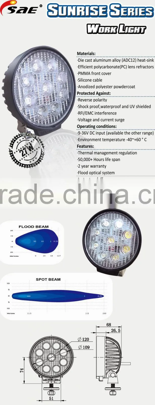 off road 27w led work light, trucks jeep suv atv auto led work light