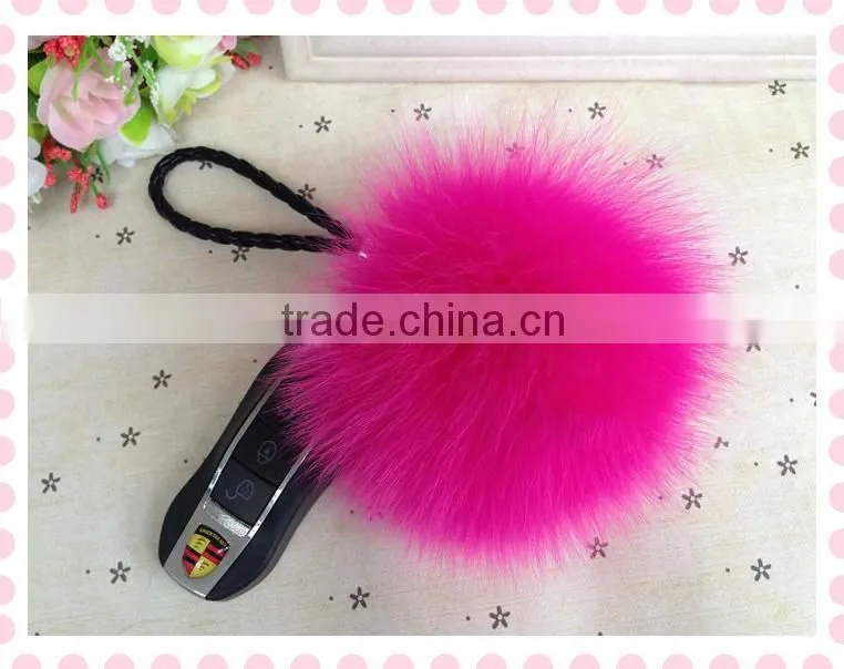 White colour real fox fur pom pom key chain