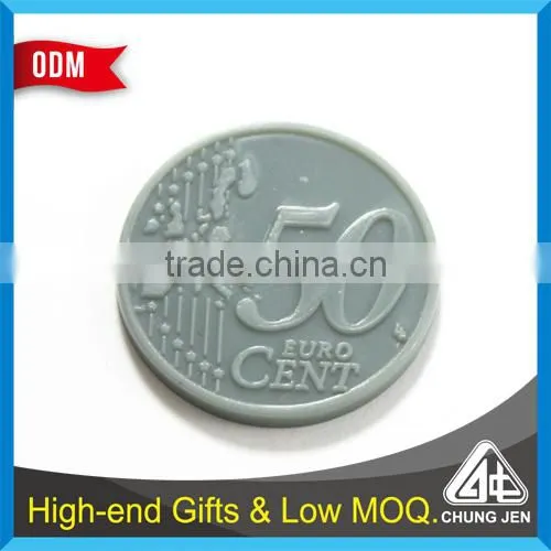 Customized plastic/metal embossed soft cloisonne shopping coin