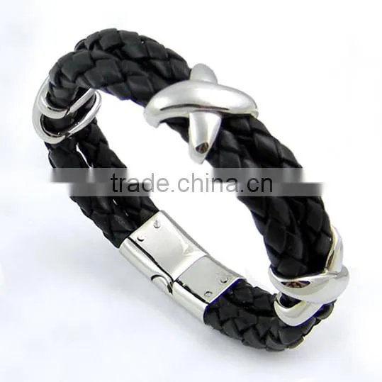 Leather Black Mens Bracelet Bangle