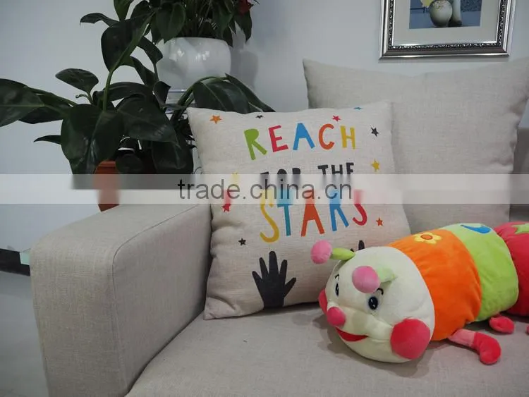 Custom cartoon design printed cushion cover 18inch square linen/cotton pillow case