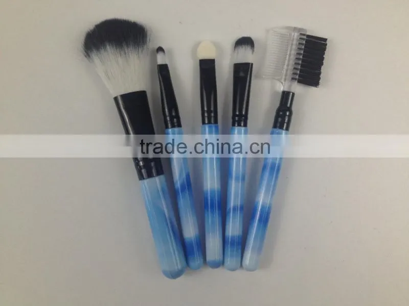 5pcs advantage romantic nylon hair skype blue plastic handle rhinestone makeup brush set