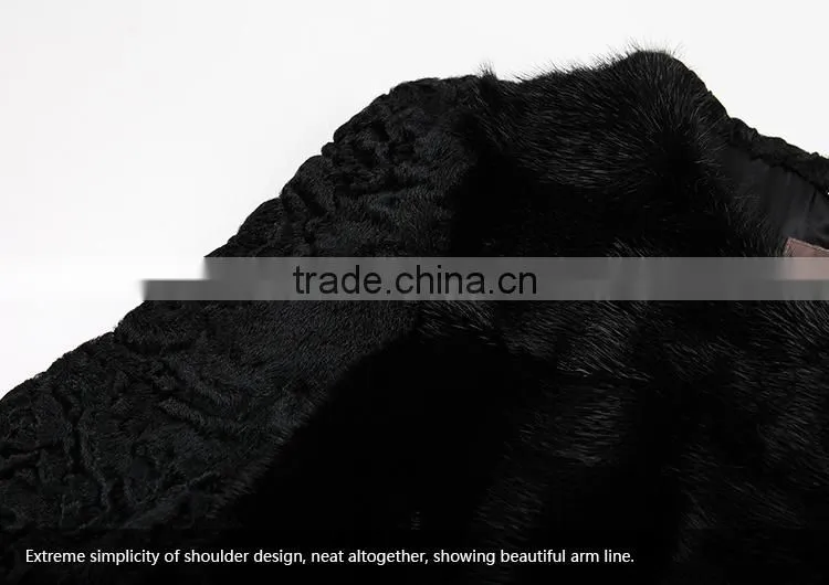 Cheap price black mink fur coat with kara