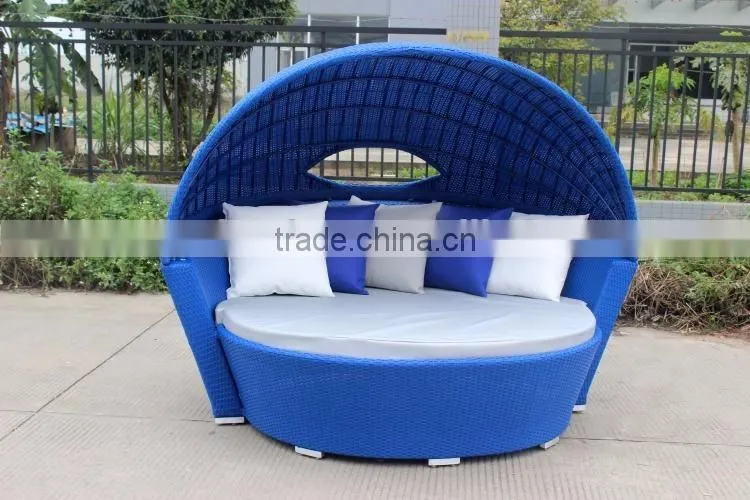 Blue rattan sunbed for Hotel resort furniture