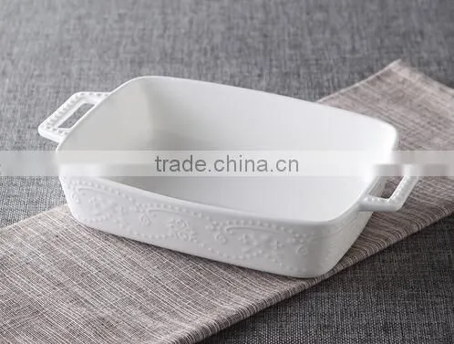 7'' White porcelain bakeware with handle Square white porcelain tray Porcelain bakeware