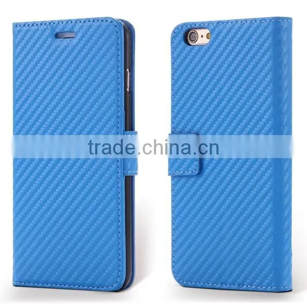 High Quality Carbon Fiber Pattern Wallet Flip Stand Leather Mobile Phone Case For iPhone 6S
