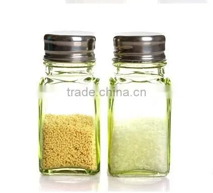 2016 hot selling mini square glass salt shaker with stainless steel lid