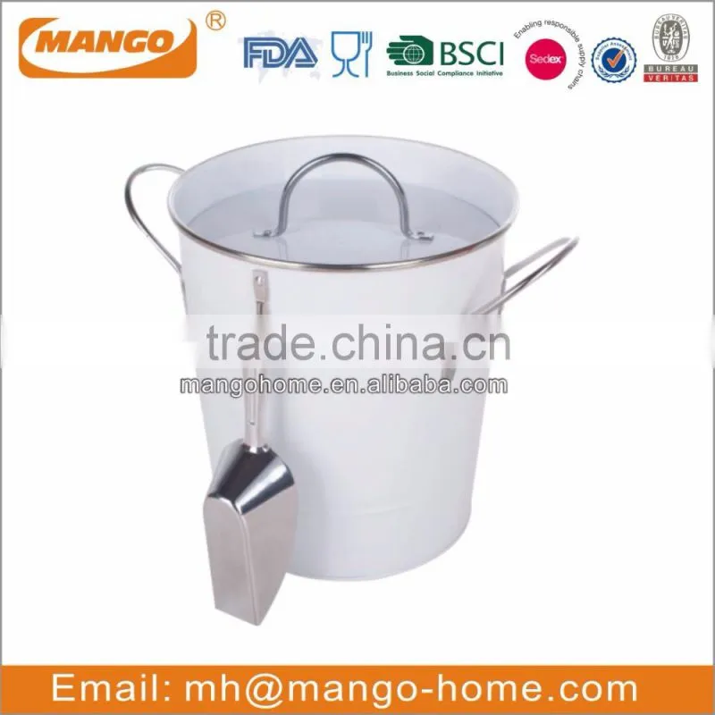 White powder coating iron metal compost bucket with lid
