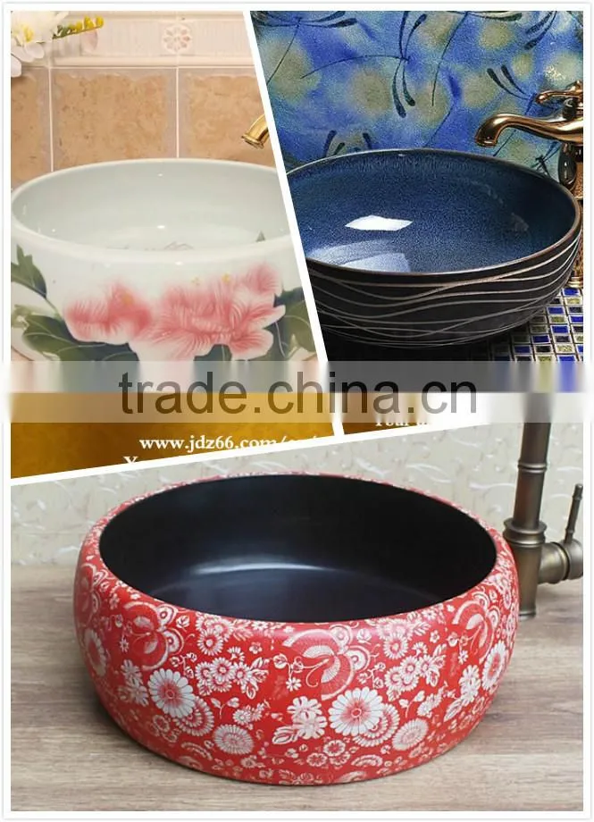 Blue and white small flower design cheap ceramic shampoo basin