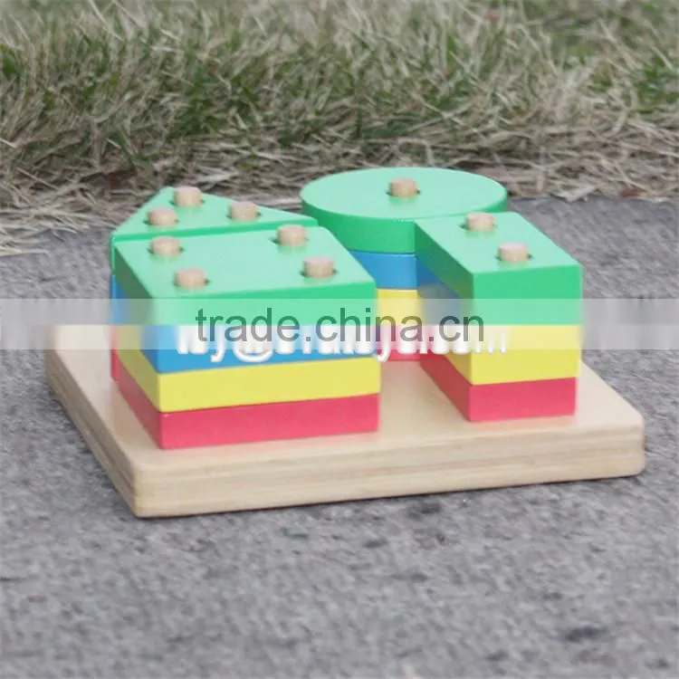 new design educational kids geometry sorting wooden stacking blocks toy W13D025