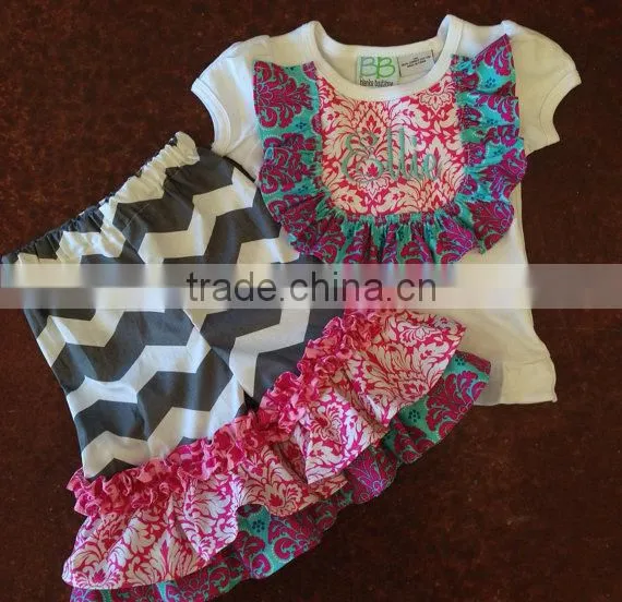 2014 summer girl clothes chevron kids outfit