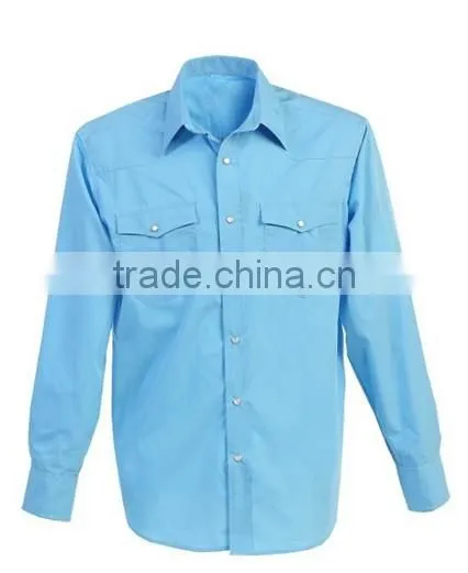 Thick solid fabric double pocket mens casual shirts