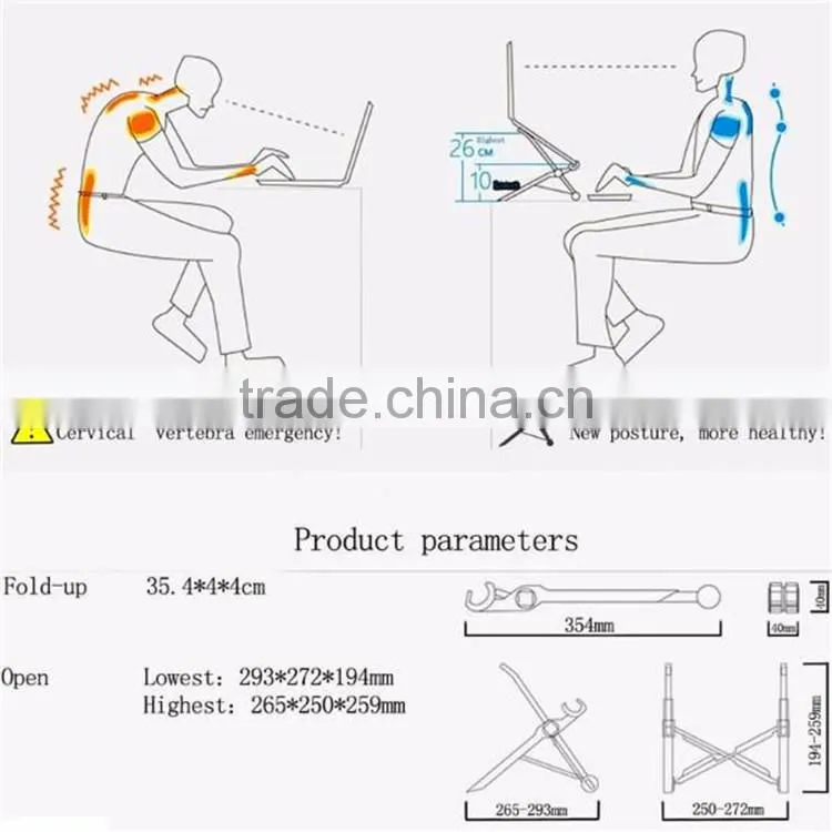 Ergonomic height adjustable Portable folding laptop Ipad stand in bed laptop stand