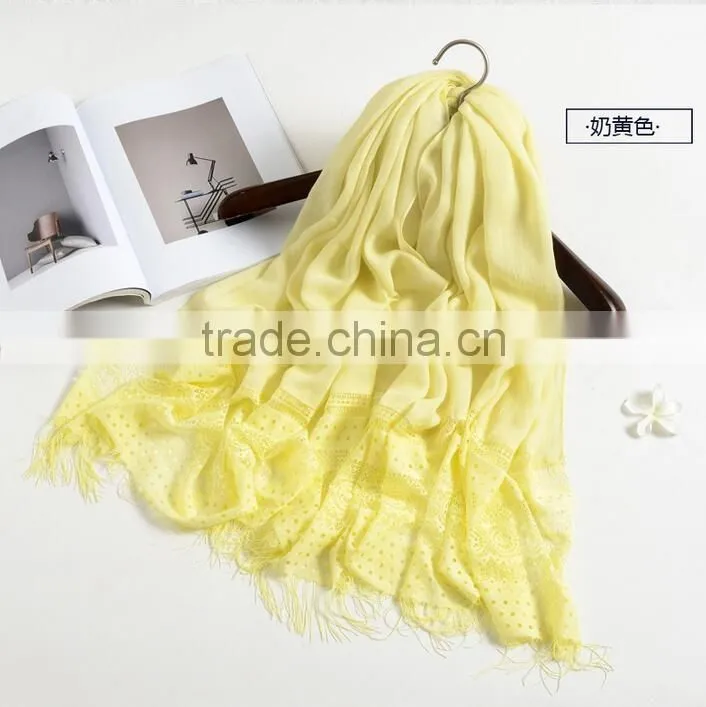 New fashion custom lash lace trimming viscose hijab scarf