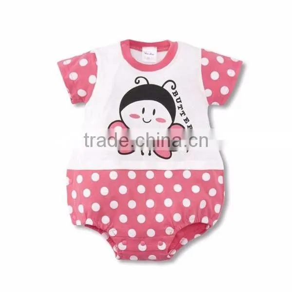 2016 cartoon animals dot printed short sleeve pure cotton baby romper