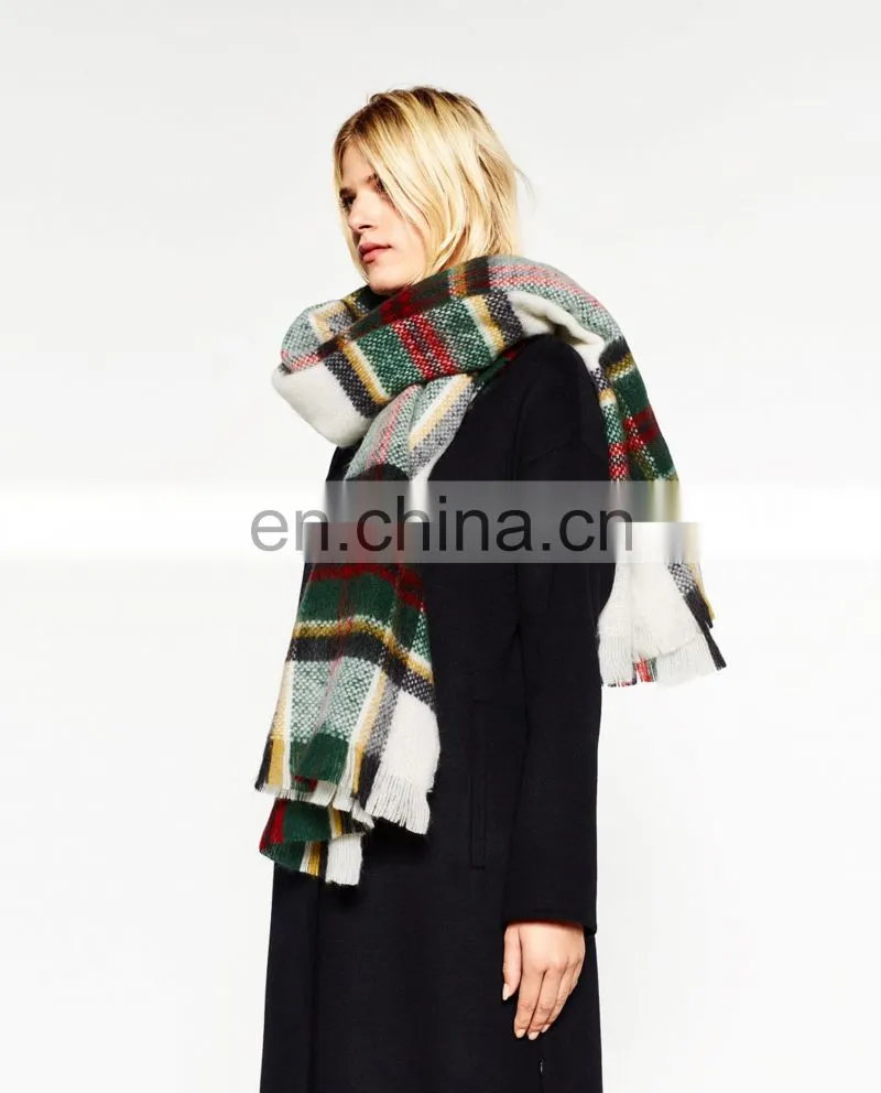 Street Fashion Lengthened Winter Lady Plaid Plaid Plaid Scarf