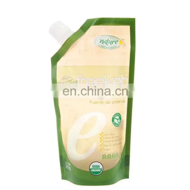 Custom reusable fresh organic juice plastic drink pouch with spout packaging in high quality