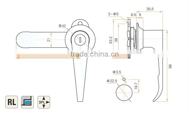 2015 FEILEI A-45-1 China wholesale zinc diecast high quality industrial cabinet L-shape swing handle lock for sale