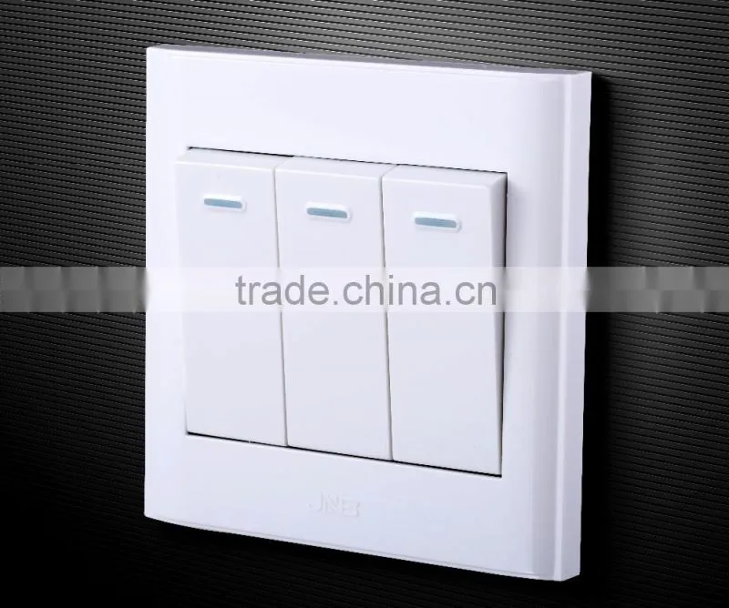 wall mounted on/off electronic switch, electric switch and socket, three gang one way switch