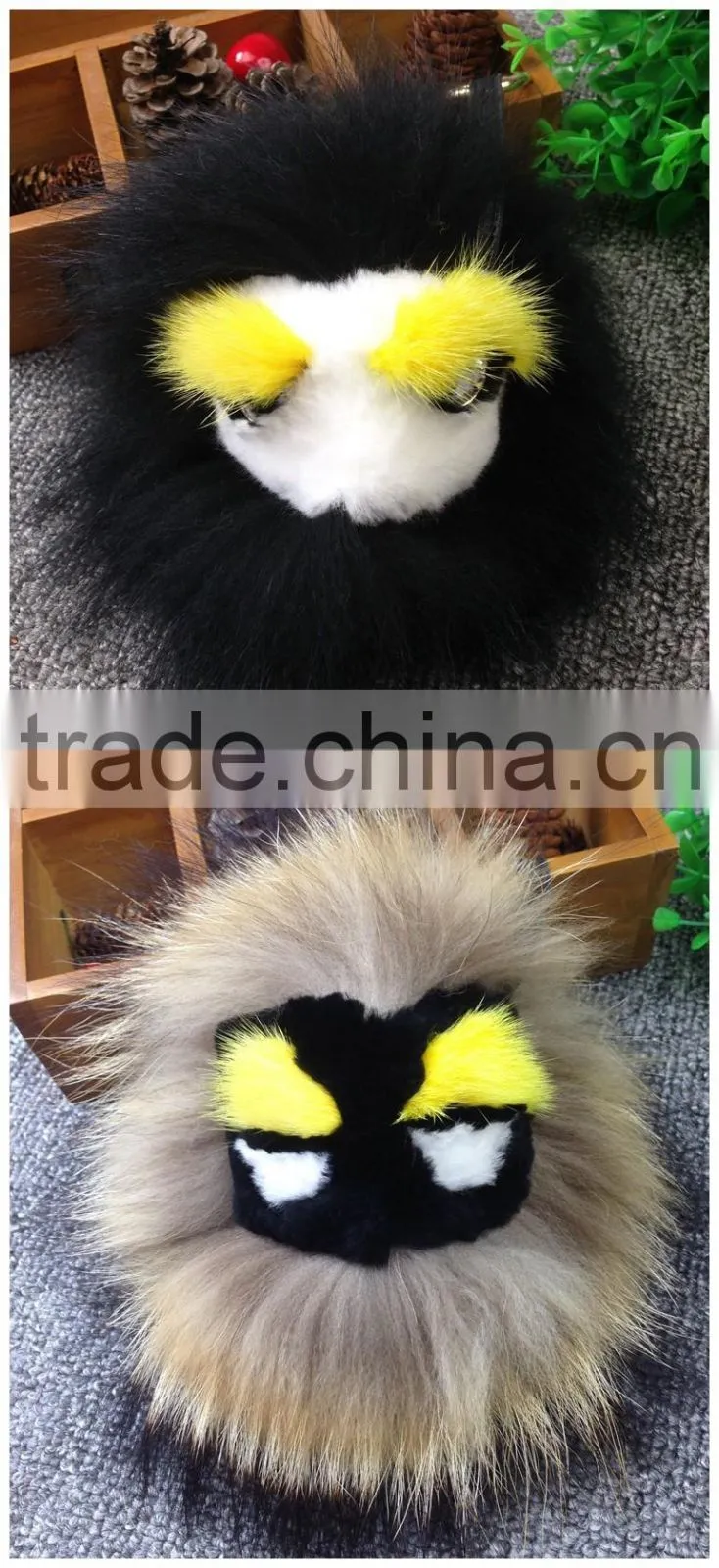 New Arrival Bag Phone Carkey Ornaments Monster Style Real Racoon Fur Leather Key Rings